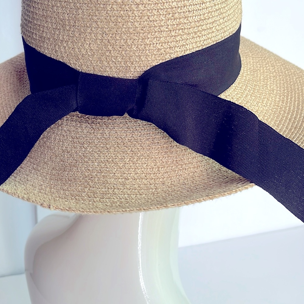 Wide Brim Straw Hat with Black Band Tan Sun Hat - Picture 3 of 10